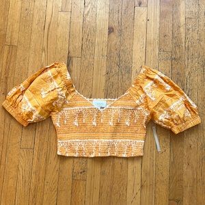 NWT Cleobella yellow crop puff sleeve top